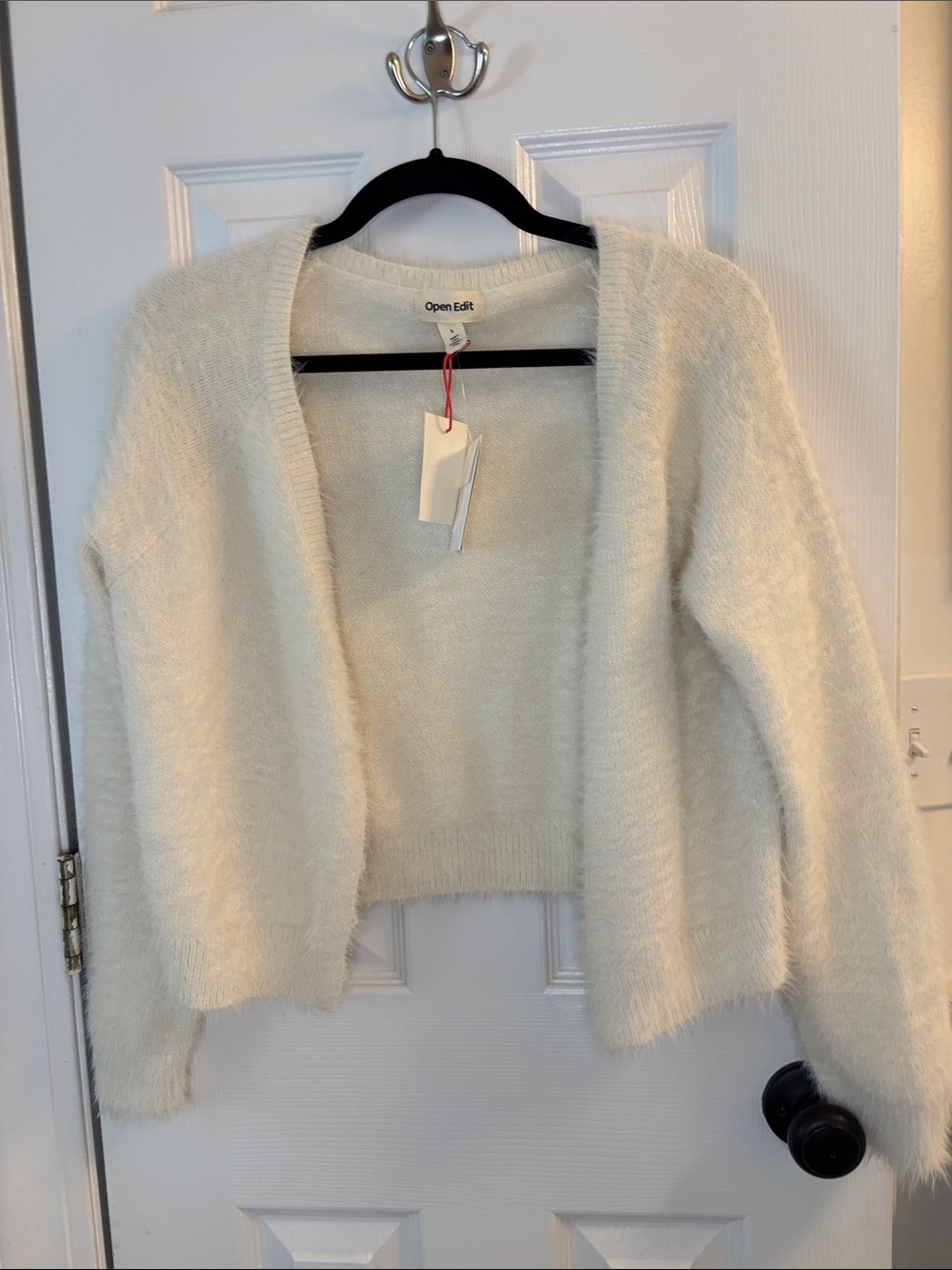 Open Edit Soft Cream Fuzzy Open Cardigan